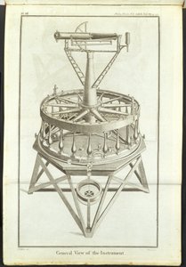 Grabado de la primera gran teodolita (círculo horizontal de 3 pies) representada en las Transacciones Filosóficas de la Royal Society Vol de Unbekannt