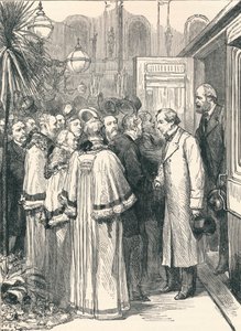 Lord Beaconsfield y Lord Salisbury en la estación de tren de Charing Cross, 1896