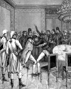 Lord Cornwallis y Joseph Bonaparte se abrazan en Amiens, Francia, 1802, 1882-1884 de Unbekannt