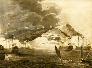 La flota de Lord Exmouth bombardeando la ciudad de Argel, 1816 de Unbekannt