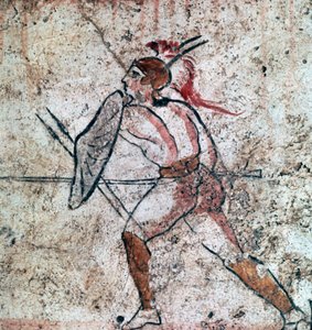 Pintura mural lucana de un guerrero, siglo IV