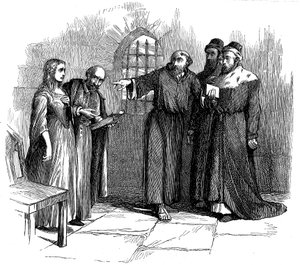 Lucrezia Castellani ante los inquisidores después del servicio prohibido de los valdenses, c1476 siglo XIX de Unbekannt