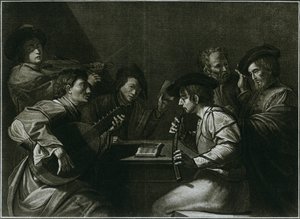 Laúd, violín y zinc negro curvado, grabado italiano del año 1784 de Unbekannt