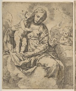 Madonna y Niño sentados en las nubes y rodeados de ángeles, copia inversa, ca. 1639 o después