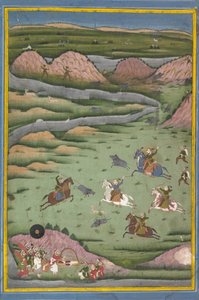 Maharana Amar Singh II o Sangram Singh cazando jabalíes, siglo XIX de Unbekannt