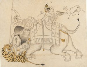 Maharao Shatru Sal II cazando un tigre, ca. 1866-89