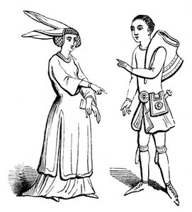 Traje masculino y femenino, c. 1350, 1910