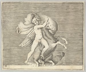 Hombre luchando con caballo alado, publicado ca. 1599-1622