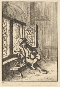 Hombre sentado junto a una ventana copia