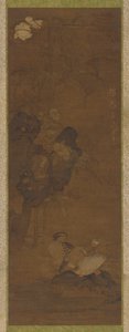 Patos mandarines, rocas y una planta floreciente, 1368-1644 de Unbekannt