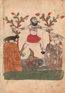El destino del hombre o el hombre refugiándose en un pozo habitado por un dragón, Folio..., siglo XVIII de Unbekannt