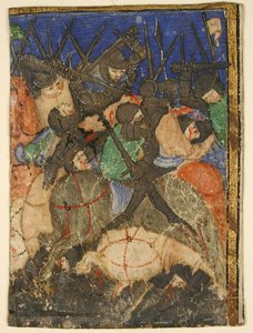 Recorte de manuscrito que muestra una escena de las Escrituras Hebreas, quizás la vida del Rey David, c.1400 de Unbekannt