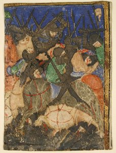 Recorte de manuscrito que muestra una escena de las Escrituras Hebreas, quizás la vida del Rey David, c.1400 de Unbekannt