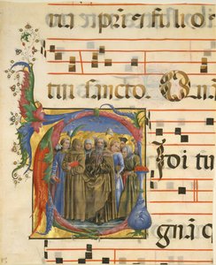 Iluminación de Manuscrito con Todos los Santos en una Inicial V, de un Antifonario, Italiano de Unbekannt