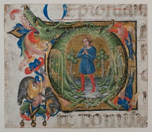 Iluminación de manuscrito con inicial Q, de un libro de coro de Unbekannt