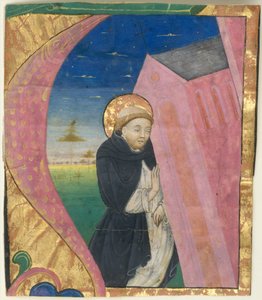 Iluminación de manuscrito con San Domingo salvando la Iglesia de San Juan... mediados del siglo XV