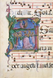 Iluminación de manuscrito con la Asunción de la Virgen en una inicial A, italiano de Unbekannt