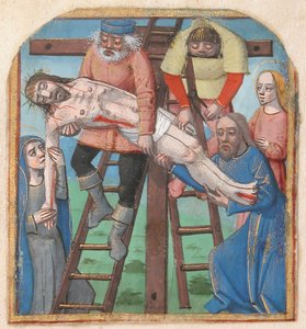 Iluminación de manuscrito con el Descendimiento de la Cruz, de un Libro de Horas de Unbekannt