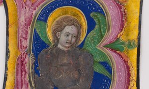 Hoja de manuscrito recortada de un libro de coro con una inicial iluminada B..., segunda mitad del siglo XV de Unbekannt