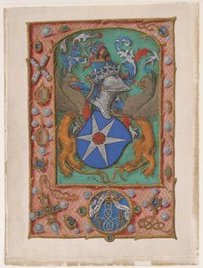 Hoja de manuscrito con escudo de armas, de un Libro de Horas de Unbekannt