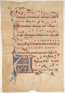 Hoja de manuscrito con inicial foliata A, de un antifonario, siglo XIV de Unbekannt