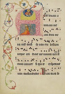 Hoja de manuscrito con inicial A, de un gradual, alemán, segundo cuarto del siglo XV de Unbekannt