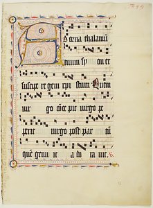 Hoja de manuscrito con inicial A, de un antifonario, alemán, segundo cuarto del siglo XV de Unbekannt