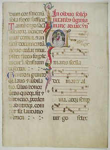 Hoja de manuscrito con inicial A, de un antifonario, italiano, siglo XV de Unbekannt