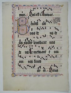 Hoja de manuscrito con inicial B, de un antifonario, alemán, segundo cuarto del siglo XV de Unbekannt