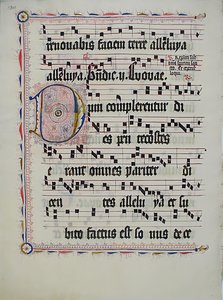 Hoja de manuscrito con inicial D, de un antifonario, alemán de Unbekannt