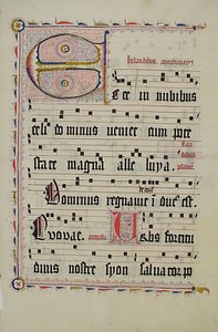 Hoja de manuscrito con inicial E, de un antifonario, alemán, segundo cuarto del siglo XV de Unbekannt