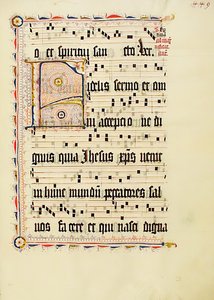 Hoja de manuscrito con inicial F, de un antifonario, alemán, segundo cuarto del siglo XV de Unbekannt