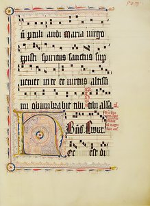 Hoja de manuscrito con la inicial H, de un antifonario, alemán, segundo cuarto del siglo XV de Unbekannt