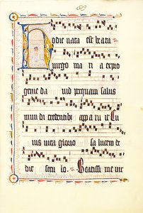 Hoja de manuscrito con inicial H, de un antifonario, alemán, segundo cuarto del siglo XV de Unbekannt