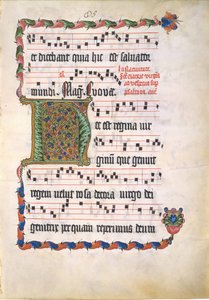 Hoja de manuscrito con inicial H, de un antifonario, alemán, segundo cuarto del siglo XV de Unbekannt