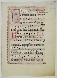 Hoja de manuscrito con inicial L, de un antifonario, alemán, segundo cuarto del siglo XV de Unbekannt