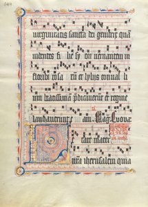 Hoja de manuscrito con la inicial L, de un antifonario, alemana, segundo cuarto del siglo XV de Unbekannt