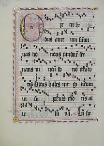 Hoja de manuscrito con inicial O, de un antifonario, alemán, segundo cuarto del siglo XV de Unbekannt