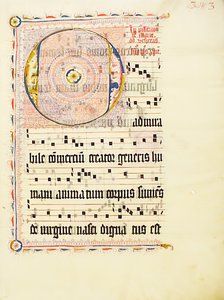 Hoja de manuscrito con la inicial O, de un antifonario, alemán, segundo cuarto del siglo XV