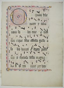 Hoja de manuscrito con inicial O, de un antifonario, alemán de Unbekannt