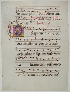 Hoja de manuscrito con Inicial O, de un Antifonario, italiano, siglo XV de Unbekannt