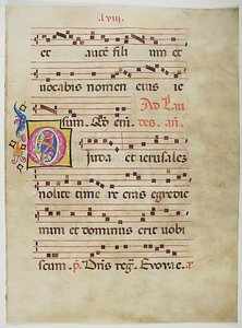 Hoja de manuscrito con inicial O, de un antifonario, italiano, siglo XV de Unbekannt