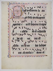 Hoja de Manuscrito con Inicial P, de un Antifonario, alemán, segundo cuarto del siglo XV de Unbekannt
