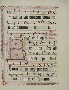 Hoja de manuscrito con la inicial R, de un antifonario, alemana, segundo cuarto del siglo XV de Unbekannt
