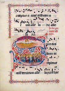 Hoja de manuscrito con inicial S, de un gradual, alemán, segundo cuarto del siglo XV