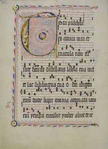 Hoja de manuscrito con inicial T, de un Antifonario, alemán, segundo cuarto del siglo XV de Unbekannt