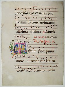 Hoja de manuscrito con inicial T, de un antifonario, italiano, siglo XV de Unbekannt