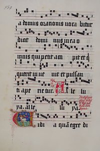 Hoja de Manuscrito con Inicial V, de un Gradual, Alemán, segundo cuarto del siglo XV de Unbekannt