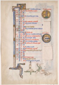 Hoja de manuscrito con calendario de junio, de un Salterio Real