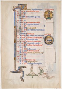 Hoja de manuscrito con calendario de junio, de un Salterio Real, británico, siglo XIII
